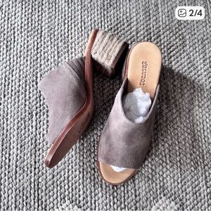 NEW Soludos Anthropologie Capri Heeled Mules Suede Open Toe Mules